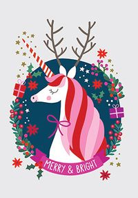 Unicorn Merry & Bright Christmas Card