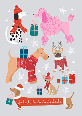 Dogs Fa La La La Christmas Card