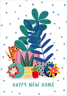 New Home Plants and Cat Card