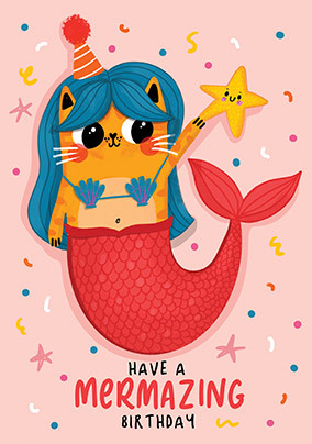 Mermazing Cat Birthday Card