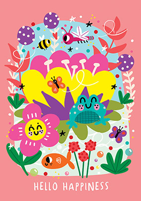 Hello Happiness Floral Birthday Card