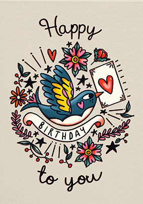 Bird Playing Card Birthday Card