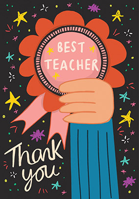 Thank You Teacher Red Rosette Card