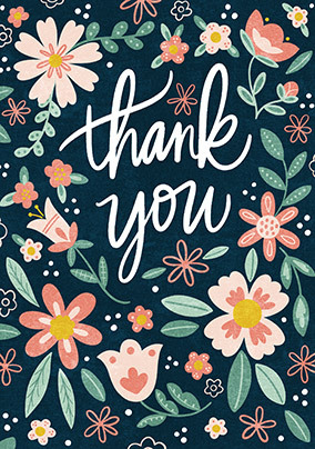 Thank You Typographic Flowers Card | Funky Pigeon