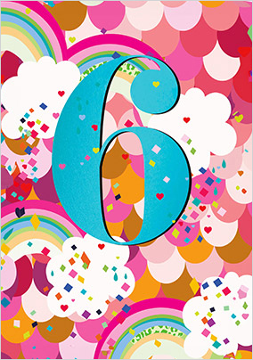 6th Birthday Rainbows and Stars Card