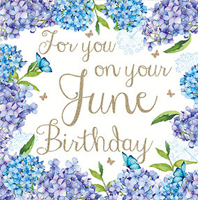 June Blue Flowers Birthday Card
