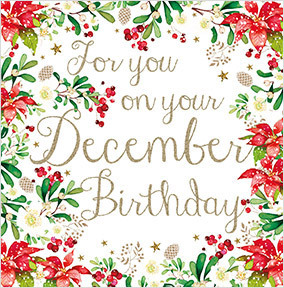 December Floral Border Birthday Card