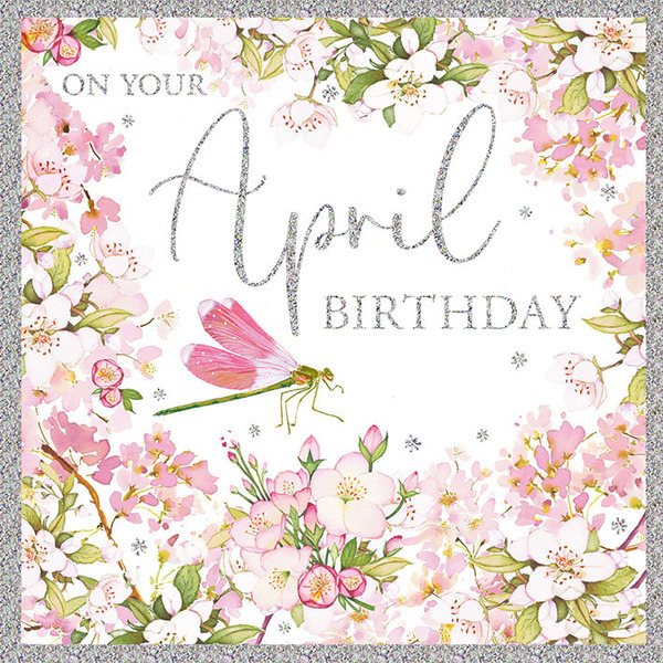 Pink Floral April  Birthday Card
