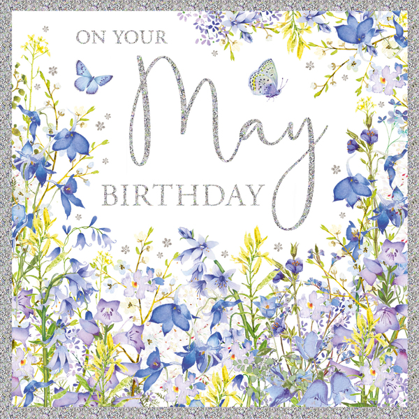 Blue Floral May Birthday Card