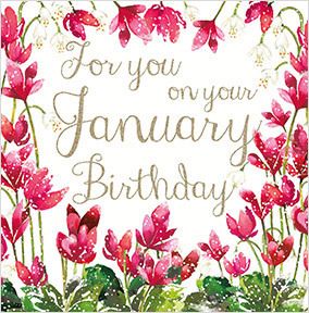 January Red Flowers Birthday Card