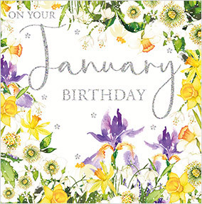 January Yellow Flowers Birthday Card