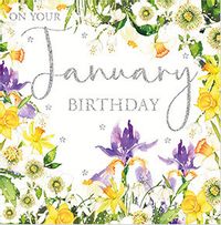 Tap to view January Yellow Flowers Birthday Card