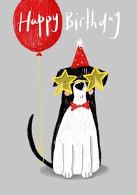 Cool Dog Red Balloon Birthday Card