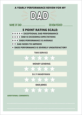 Dad Performance Review Birthday Card