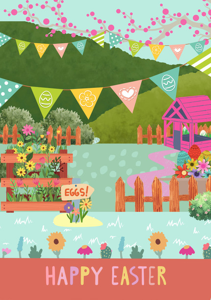 Egg Hunt Garden Easter Card