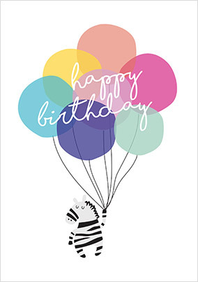 Happy Birthday Zebra Balloons Birthday Card