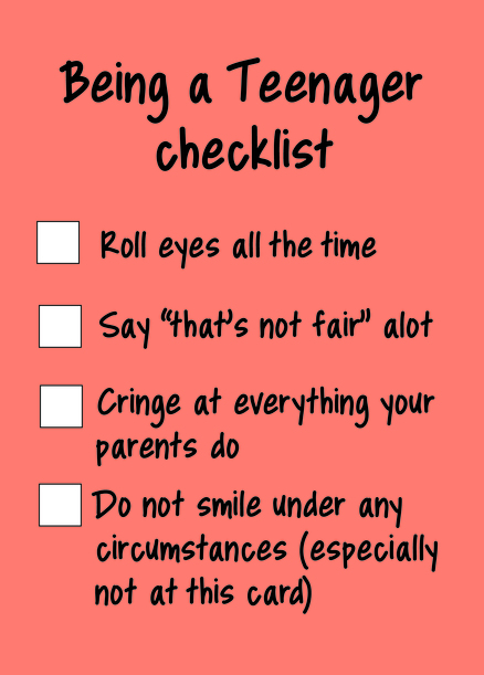 Teenager Checklist Birthday Card