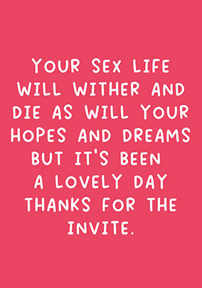 Sex Life Will Wither Wedding Card