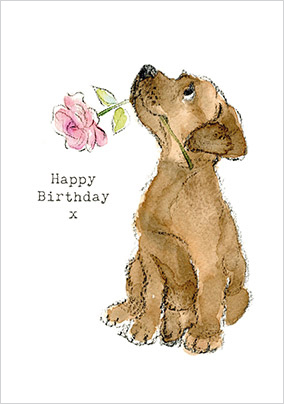 Puppy Flower Birthday Card