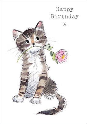 Tabby Flower Birthday Card