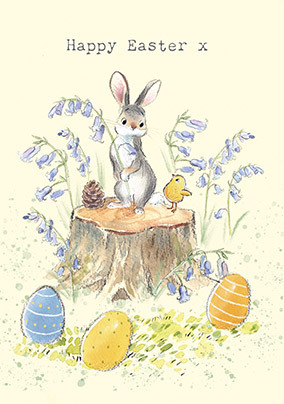 Bunny On Log Easter Card