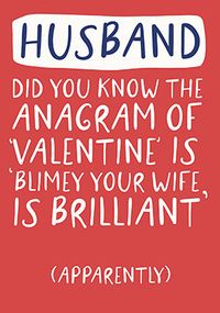 Husband Anagram Valentine's Day Card