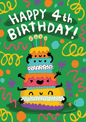 Happy 4th Birthday Cake Card