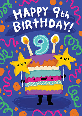Happy 9th Birthday Cake Card