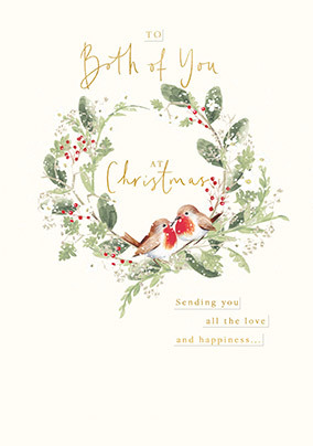 Both of You Robins Wreath Christmas Card