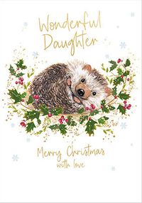Wonderful Daughter Hedgehog Christmas Card