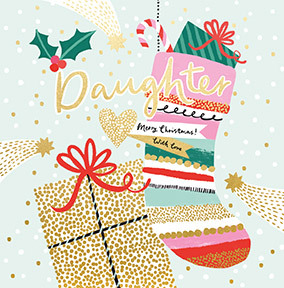 Daughter Stocking and Present Christmas Card
