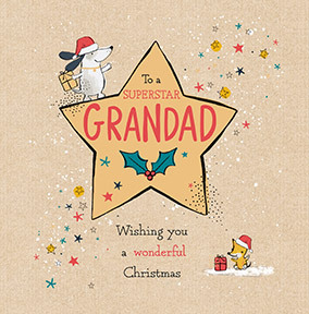 Grandad Cute Dog Christmas Card