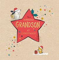 Grandson Cute Dog Christmas Card