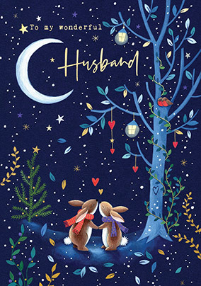 Husband Bunnies Forest Christmas Card