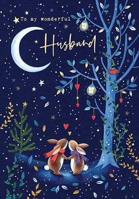 Husband Bunnies Forest Christmas Card