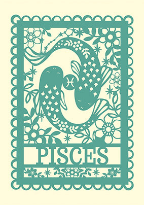 Green  Pisces Birthday Card