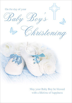 Booties Baby Boy Christening card