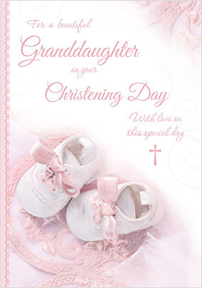 Granddaughter White Shoes Christening Card