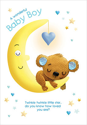 New Baby Boy On Moon Card