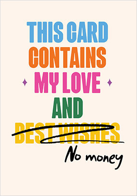 Birthday No Money  Card