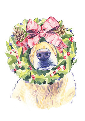 Golden Retriever Wreath Christmas Card