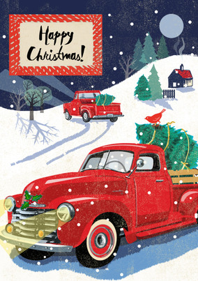 Retro Car and Christmas Tree Card