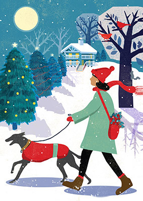 Whippet Dog Walker Christmas Card