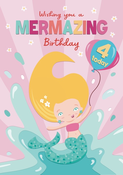Mermazing Age 4 Birthday Card | Funky Pigeon