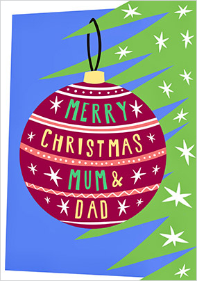Mum & Dad Baubles Merry Christmas Card