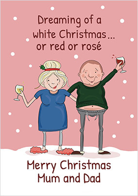Mum and Dad White Red and Rose Christmas Card