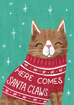 Here Comes Santa Claws Christmas Card