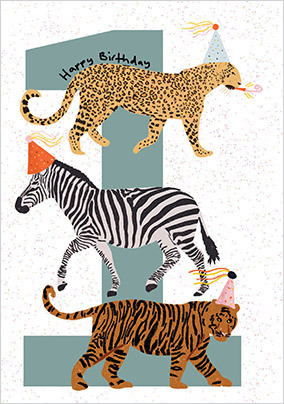 Party Animals Age 1 Birthday Card