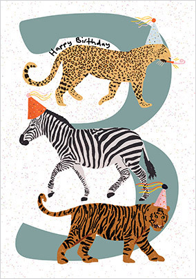 Party Animals Age 3 Birthday Card