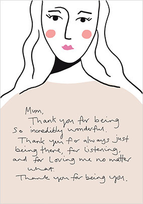 Mum Thank You for Being You Mother's Day Card